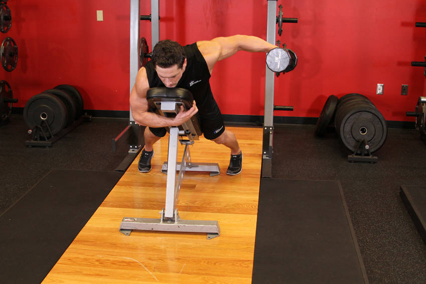 Dumbbell Lying One-Arm Rear Lateral Raise variant 2