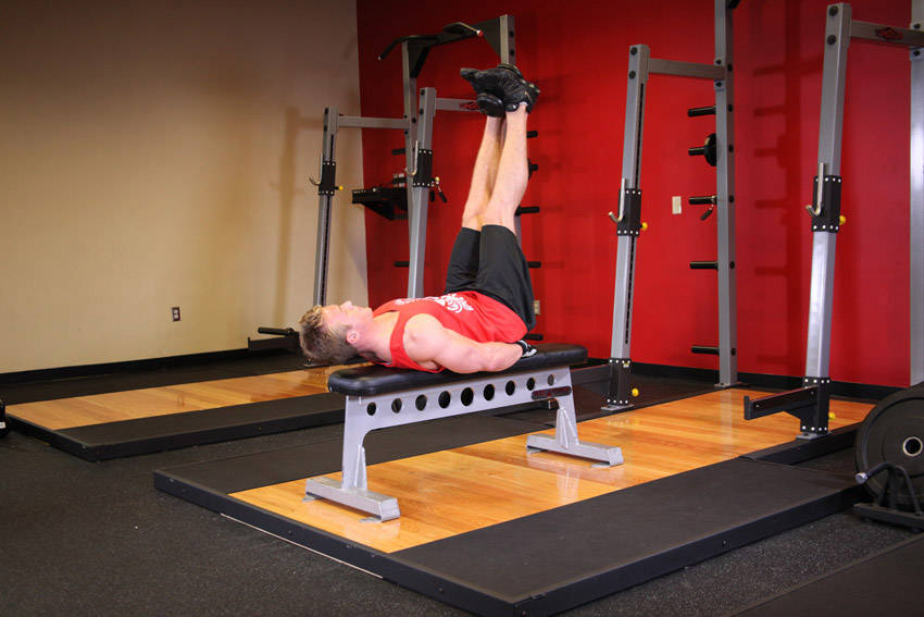 Flat Bench Lying Leg Raise variant 2
