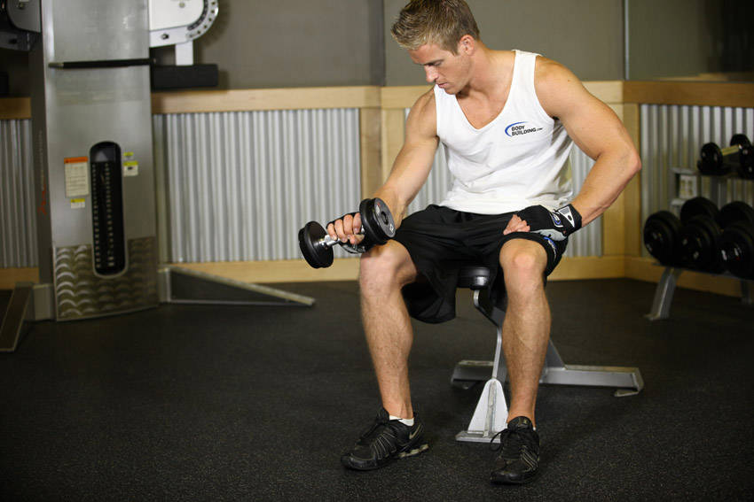 Seated One-Arm Dumbbell Palms-Down Wrist Curl variant 2