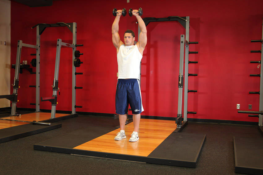Standing Dumbbell Straight-Arm Front Delt Raise Above Head variant 2