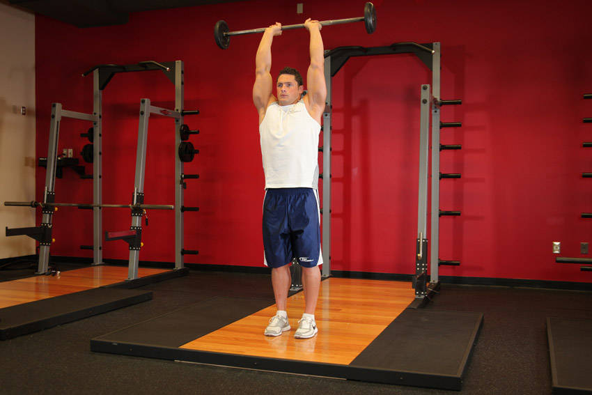 Standing Overhead Barbell Triceps Extension variant 2
