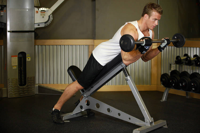 Barbell Curls Lying Against An Incline variant 2