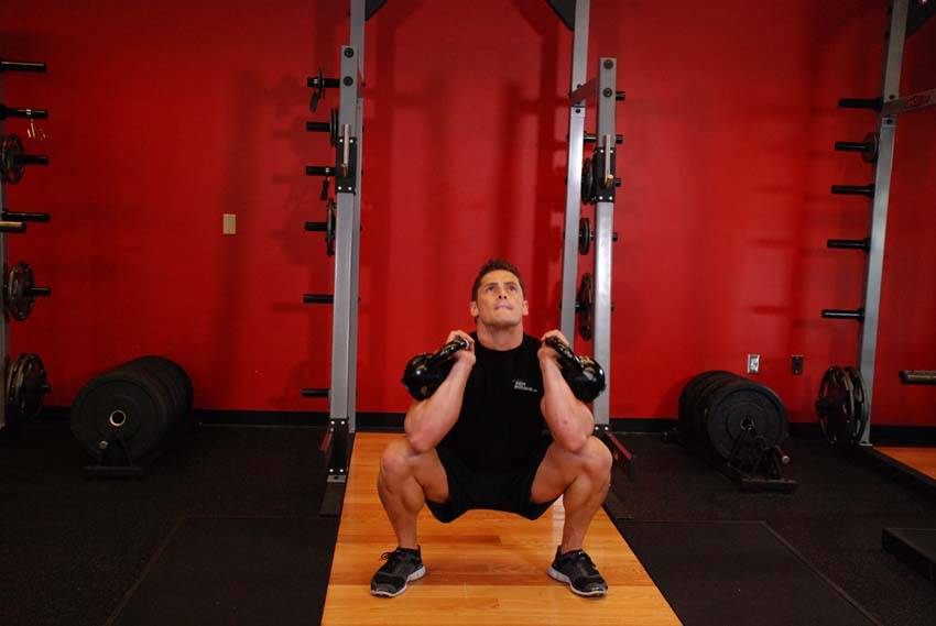 Front Squats With Two Kettlebells variant 2