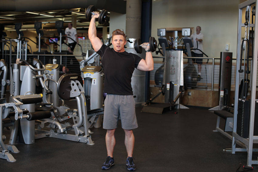 Standing Alternating Dumbbell Press variant 2