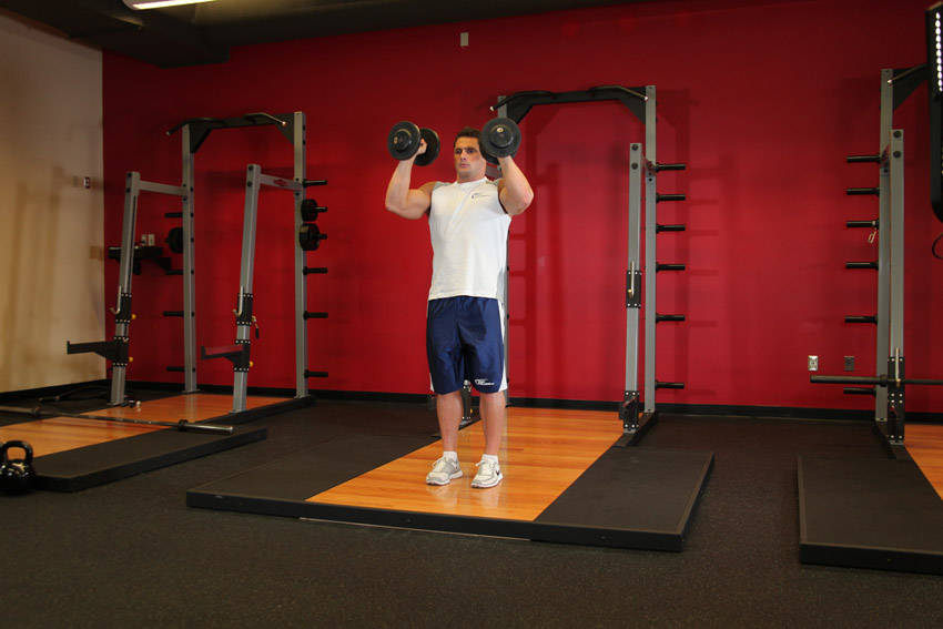 Standing Palms-In Dumbbell Press variant 2